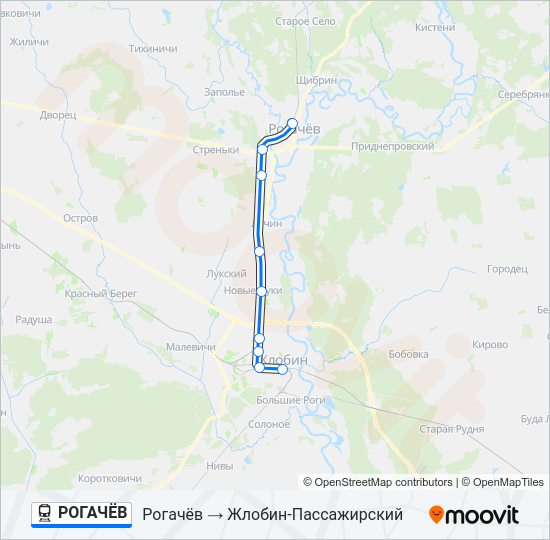 Поезд РОГАЧЁВ: карта маршрута