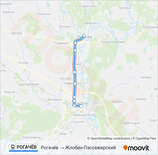 Поезд РОГАЧЁВ: карта маршрута