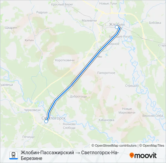 Поезд СВЕТЛОГОРСК-НА-БЕРЕЗИНЕ: карта маршрута