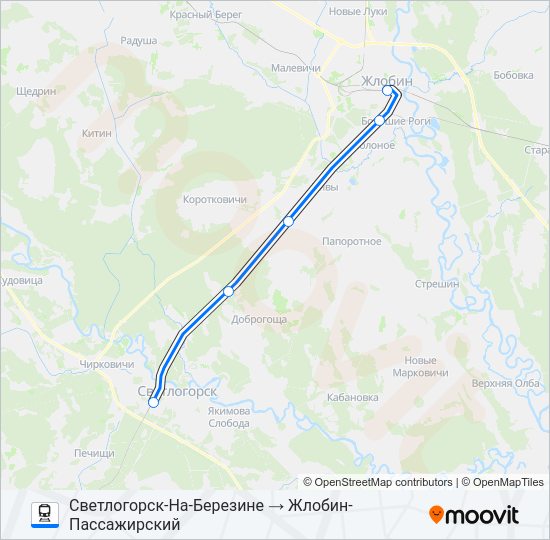 Поезд СВЕТЛОГОРСК-НА-БЕРЕЗИНЕ: карта маршрута