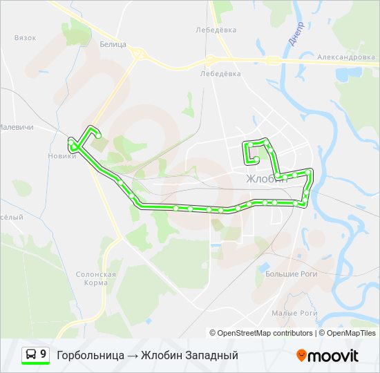 Автобус 9: карта маршрута