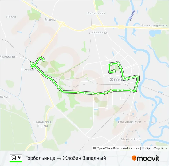 Автобус 9: карта маршрута