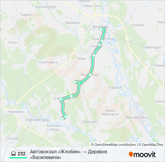 Автобус 232 маршрут остановки и расписание