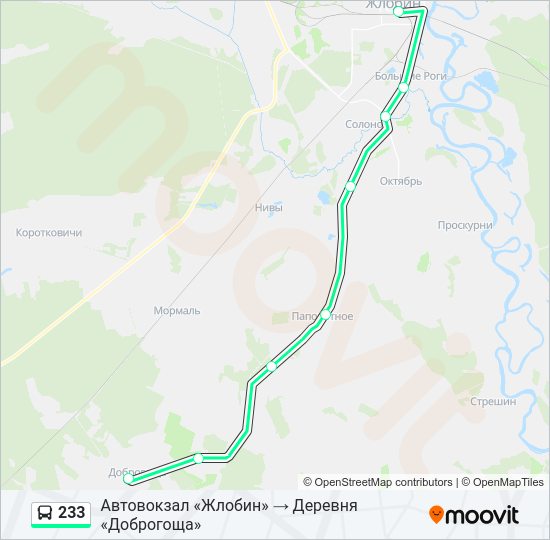 Автобус 233: карта маршрута