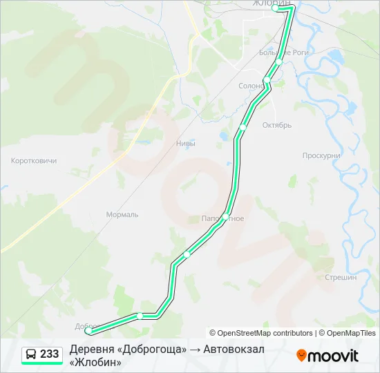 Автобус 233: карта маршрута