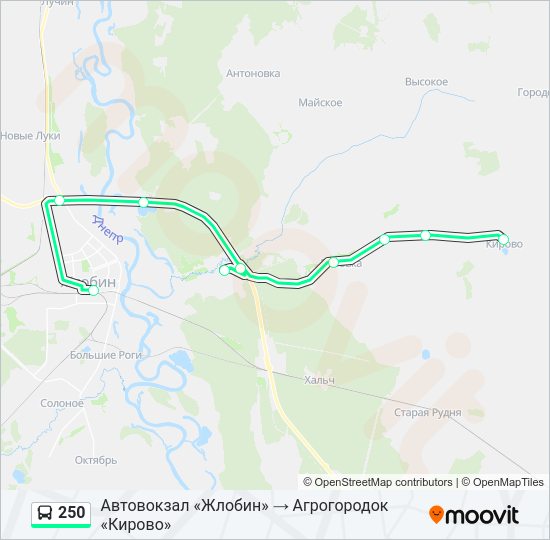 Автобус 250: карта маршрута