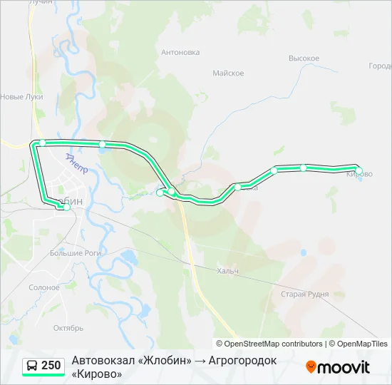 Автобус 250: карта маршрута
