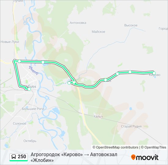 Автобус 250: карта маршрута