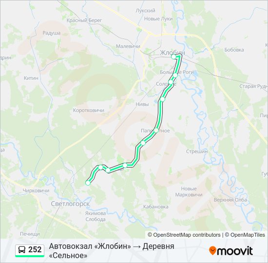 Автобус 252: карта маршрута