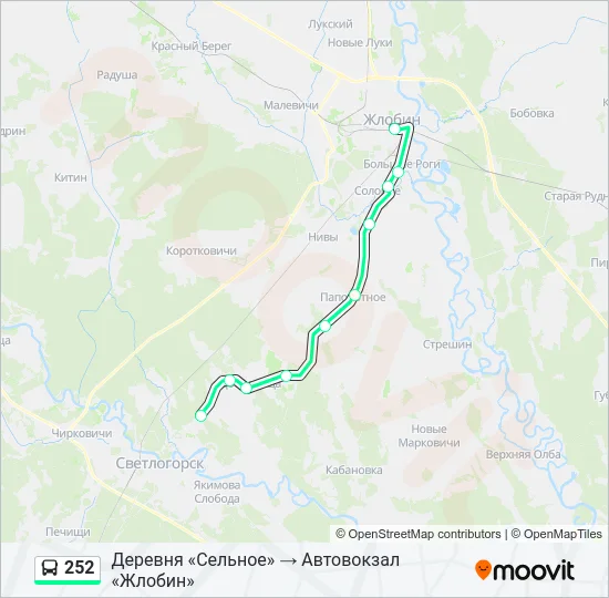 Автобус 252: карта маршрута