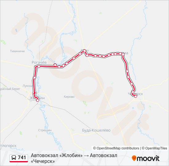Автобус 741: карта маршрута