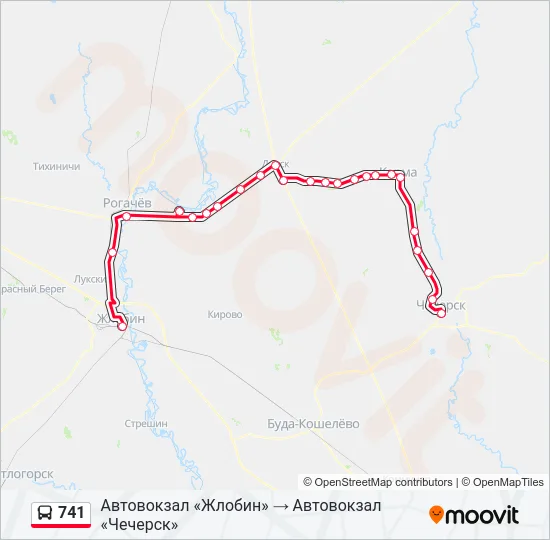 Автобус 741: карта маршрута