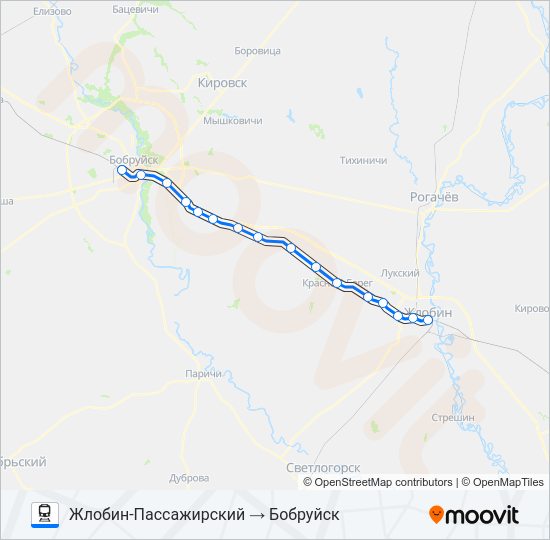Поезд БОБРУЙСК: карта маршрута