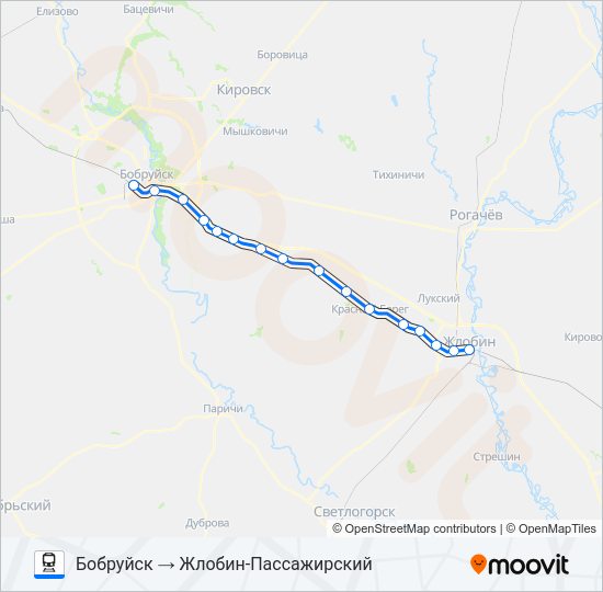 Поезд БОБРУЙСК: карта маршрута