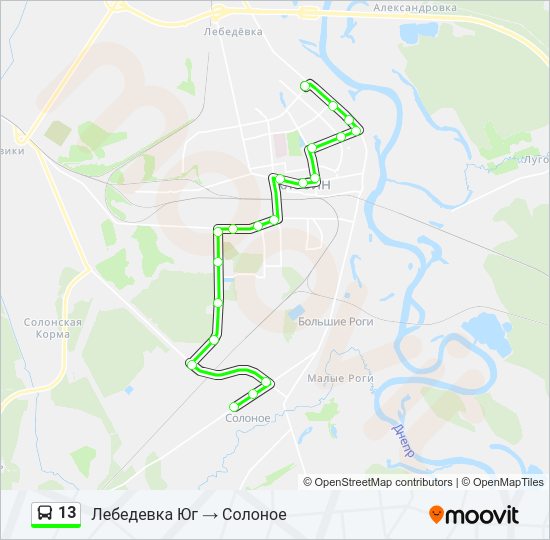 Автобус 13: карта маршрута