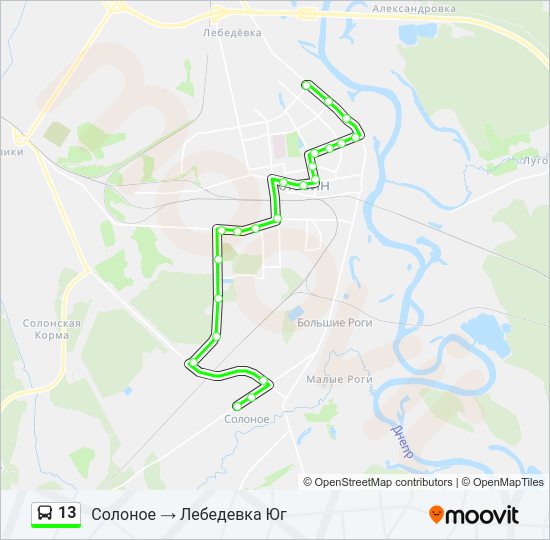 Автобус 13: карта маршрута