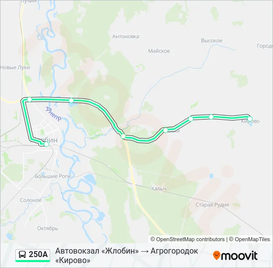 Автобус 250А: карта маршрута
