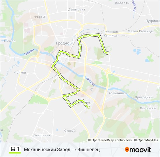 Автобус 1: карта маршрута