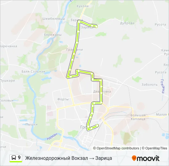 Автобус 9: карта маршрута