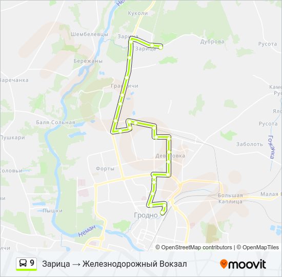 Автобус 9: карта маршрута