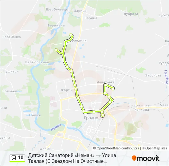 Автобус 10: карта маршрута