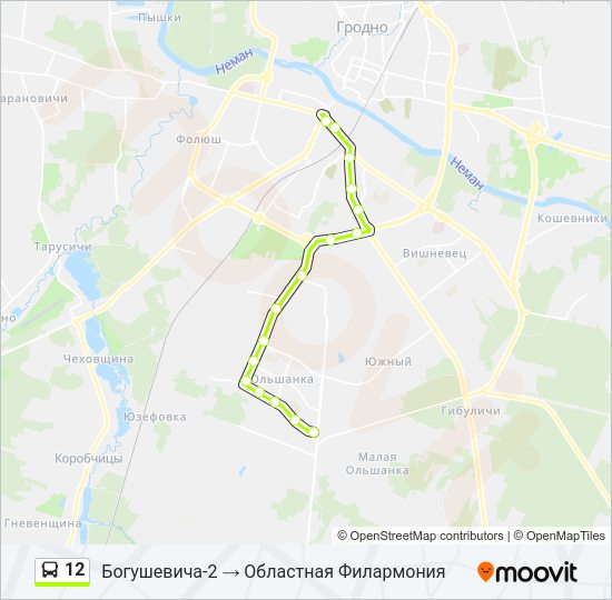 Автобус 12: карта маршрута