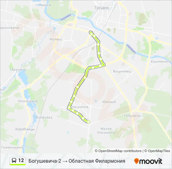 Автобус 12: карта маршрута