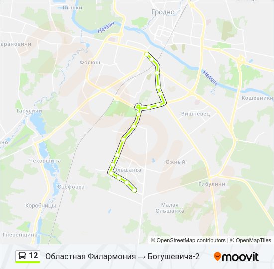 Автобус 12: карта маршрута