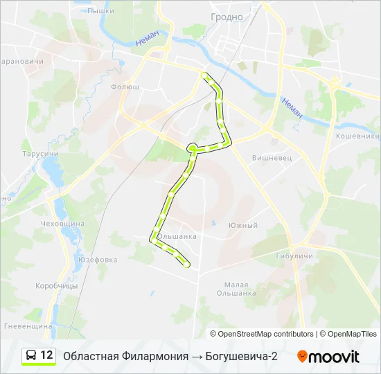 Автобус 12: карта маршрута
