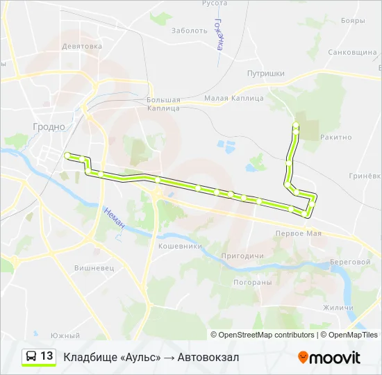 Автобус 13: карта маршрута