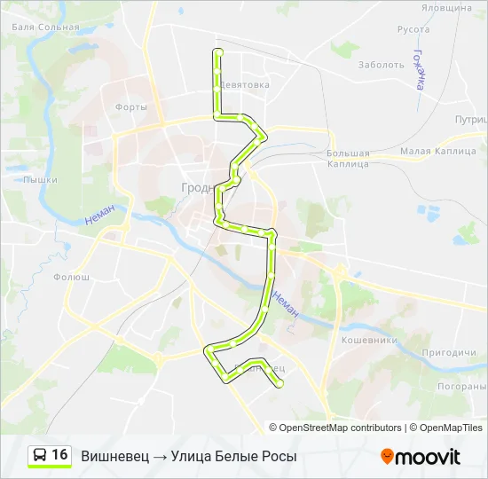 Автобус 16: карта маршрута