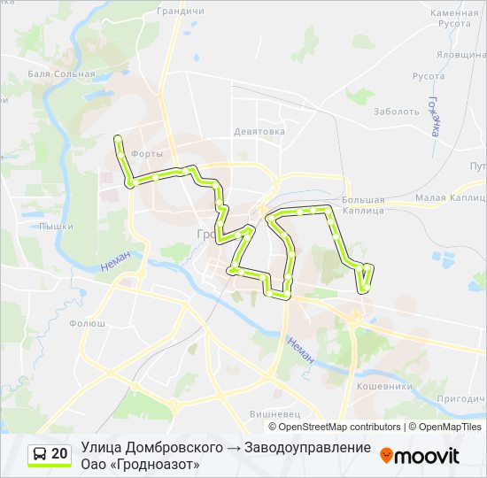 Автобус 20: карта маршрута
