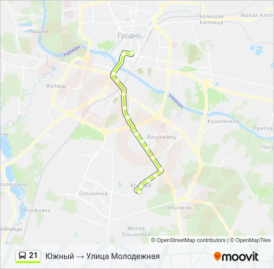 Автобус 21: карта маршрута