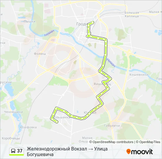 Автобус 37: карта маршрута