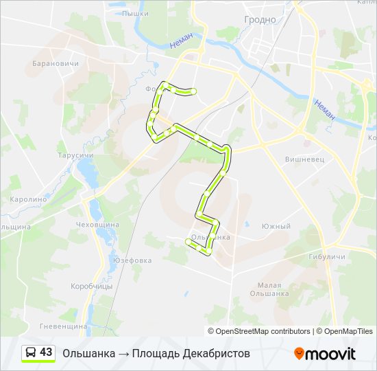 Автобус 43: карта маршрута