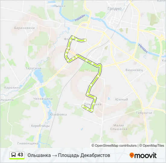 Автобус 43: карта маршрута