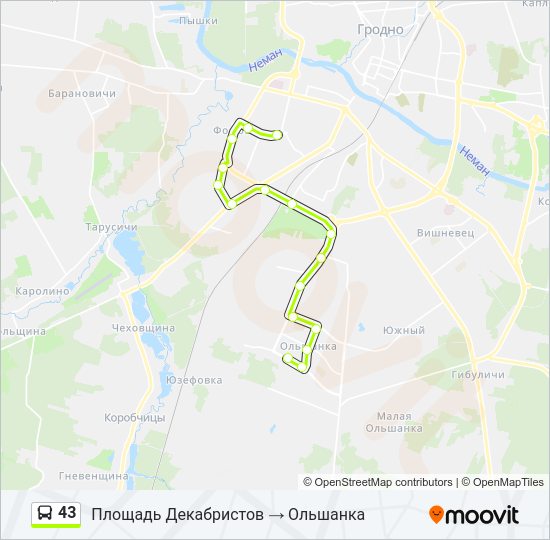 Автобус 43: карта маршрута
