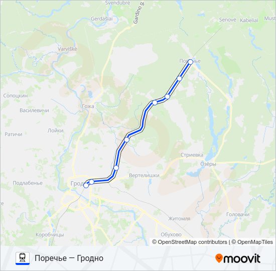 Поезд ПОРЕЧЬЕ: карта маршрута