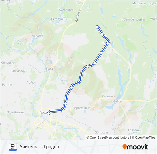 Поезд УЧИТЕЛЬ: карта маршрута