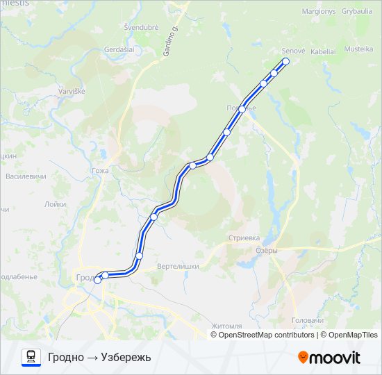 Поезд УЗБЕРЕЖЬ: карта маршрута
