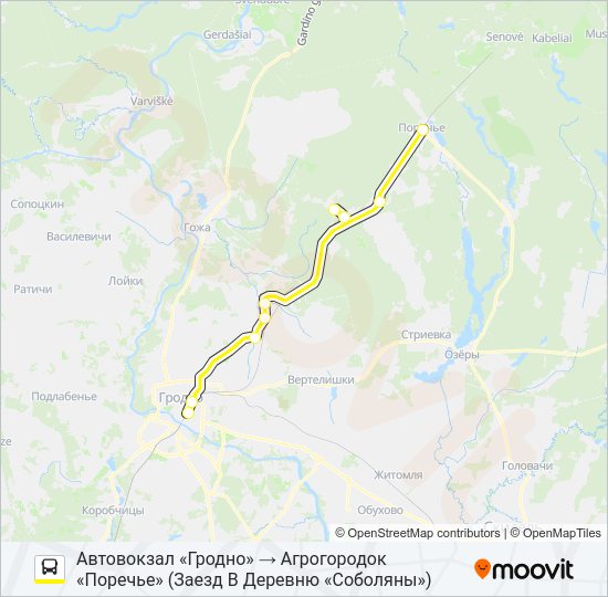 Автобус ПОРЕЧЬЕ: карта маршрута