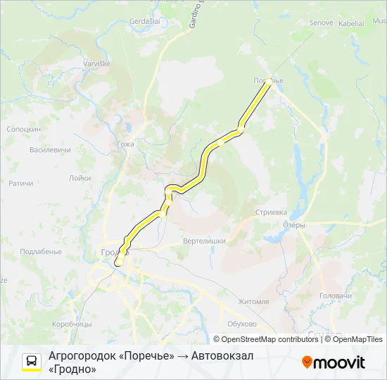 Автобус ПОРЕЧЬЕ: карта маршрута
