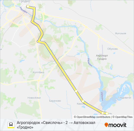 Автобус СВИСЛОЧЬ: карта маршрута