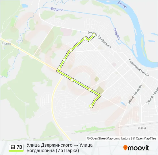 Автобус 7В: карта маршрута