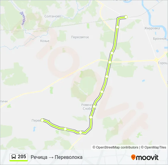 Автобус 205: карта маршрута