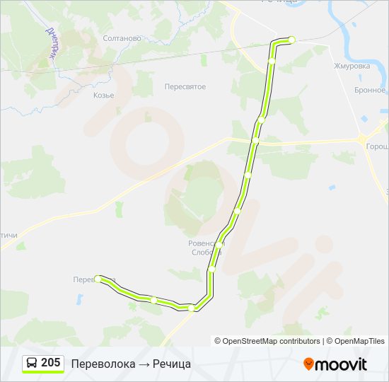Автобус 205: карта маршрута
