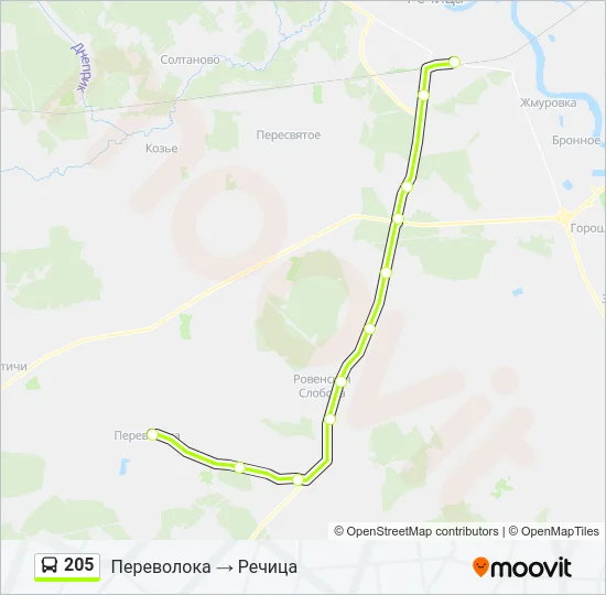 Автобус 205: карта маршрута