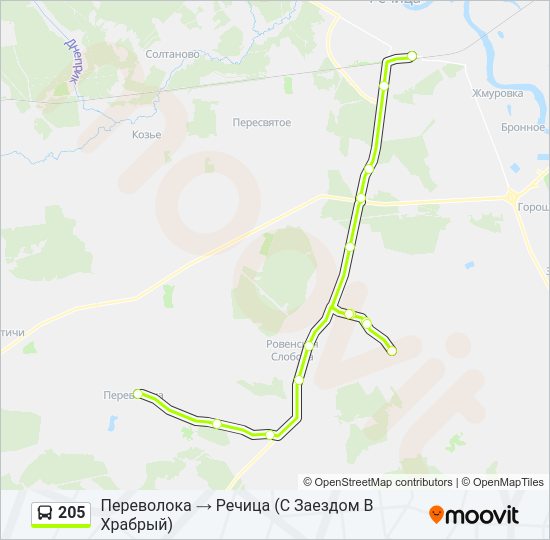 Автобус 205: карта маршрута