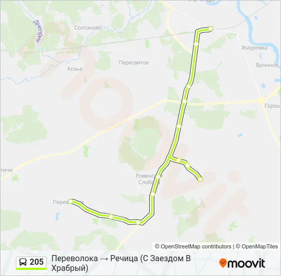 Автобус 205: карта маршрута