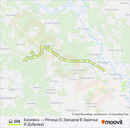 Автобус 208: карта маршрута